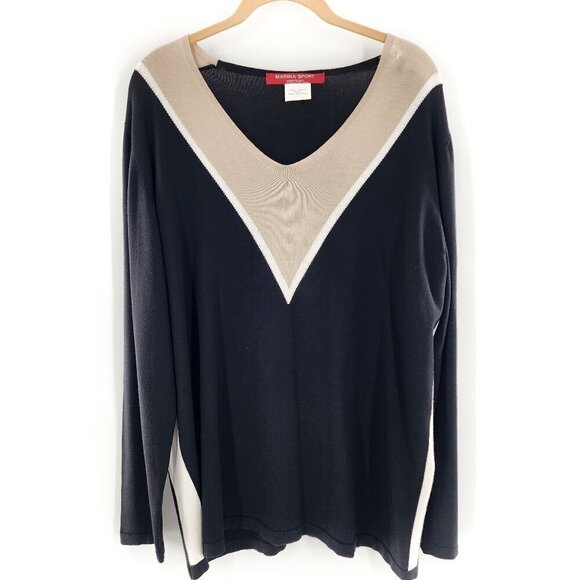 MARINA RINALDI Long Sleeve V-Neck Knit Top With Crystal Black - Picture 1 of 6